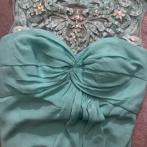Elegant Mint Green Strapless Dress with Embellished Bodice